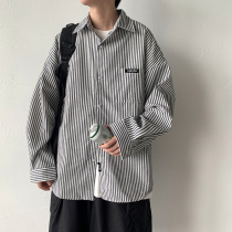 @Aberdeen literary mens striped long-sleeved shirt Autumn new Japanese trend casual loose all-match shirt jacket