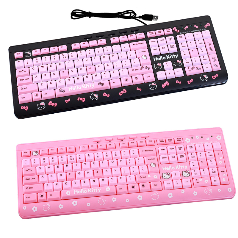 萌妹女生卡通可爱粉色防水台式电脑一体机手提笔记本有线键盘家用