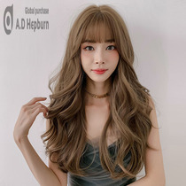 Wig female long hair Long curly hair Big waves medium long hair bangs summer breathable micro-roll comfortable natural full headgear