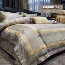 European style high-end 100 dyed large jacquard cotton four-piece cotton new Chinese Villa model room bed