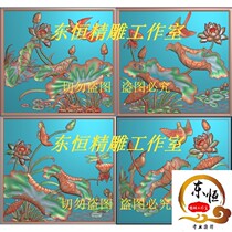 Fine carved figure relief picture gray Lotus Mandarin duck door panel Lotus peony flower bird four season flower sofa throne back plate 16