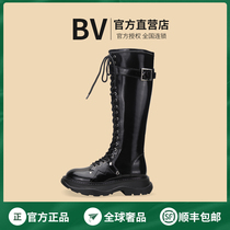  2020 new mcquunda high barrel boots thick bottom thin straps knight boots plus velvet warm Martin boots women