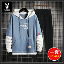 Playboy hooded sweater suit mens spring and Autumn trend loose casual clothes Ruffian handsome set of collocation