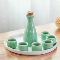 Ceramic celadon sake wine set set liquor dispenser Chinese household wine cup flagon imitation retro style drinking cup