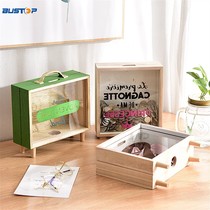 Nordic ins creative wooden home piggy bank bedroom desktop decoration ornaments photo props sundries storage box