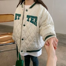Girl Garnapped jacket 2022 Autumn and medium thick cotton clothes Costume Letters Embroidered Short cotton clothes Children baseball clothes