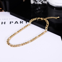 European and American style ins personality Net Red single chain anklet female titanium steel plated 18K gold cold wind foot chain footrest does not fade