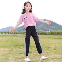 Girl Sports Suit Summer Dress 2022 New Ocean Qi Trendy Childrens Tennis Red Girl Short Sleeve Big Boy Two Sets