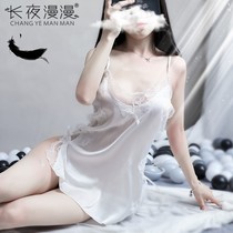 Midnight adult erotic lingerie sexy seduction lace off-back lace side split set home nightdress 1136