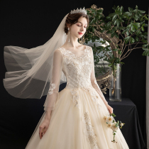 Light wedding dress 2021 new autumn and winter bride temperament word shoulder and tail thin princess dream