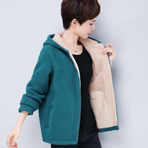 Polar fleece jacket female outdoor fleece jacket plus velvet thickened warm sweater cardigan spring and autumn mother middle-aged and elderly