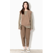 KNgs autumn retro simple loose high waist elastic waist ankle-length pants Haren pants daddy pants casual pants women