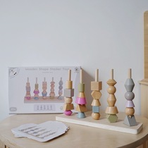 Five-Set Color Geometry Pairing Early Education Tower Game Stereo Shape Cognitive Childrens Wooden Toys