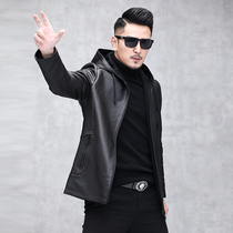 Autumn and winter leather men 2021 New First layer cowhide jacket men jacket hooded long slim Haining