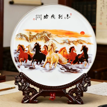 陶器製壁掛け『八駿馬図』中国　縁起物　陶板画 八骏图摆件-八骏图摆件促销价格、八骏图摆件品牌- 淘宝