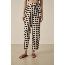 LAN VIVIER Pressed Pleats With High Waist Black Panes Printed Conical Casual Straight Feet Twill Pants West Pants Spring