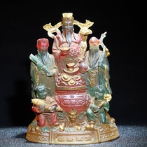 Folk antique antique collection gold old glaze painting color Fu Lu Shou Samsung ornaments