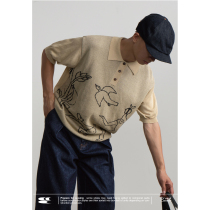 CryingCenter holiday trip licorice color imitation linen knitted polo short sleeve crying Center