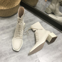  South Korea 2021 autumn and winter new white Martin boots thin breathable mid-tube boots short boots tide thick heel high heels women