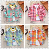 Baby cotton long-sleeved shirt thin childrens clothing spring and autumn childrens plaid shirt Childrens boys  shirts baby jacket