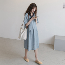 Japanese pregnant women summer dresses cotton and linen a-line long skirts loose and thin 2021 net red fashion pregnant women tops