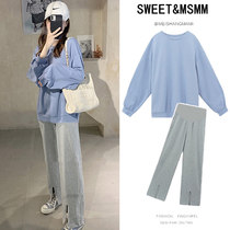 Japan pregnant women autumn suit fashion two-piece set 2021 new foreign style long sleeve top loose size sweater