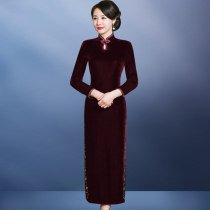 New nail beads velvet cheongsam improved wedding mother dress wedding banquet dress simple cheongsam dress female Noble