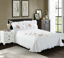 Foreign trade embroidered cotton sheets single piece ruffle embroidery white 100 cotton rounded lace quilt single plus pillowcase