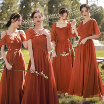 Caramel color bridesmaid clothing 2021 new long sleeve winter wedding sister Group dress dress simple temperament thin long