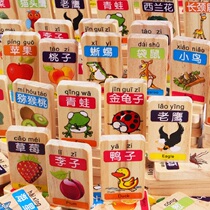 Chinese characters dominoes wooden childrens puzzle baby literacy building blocks wood color kindergarten early education aids