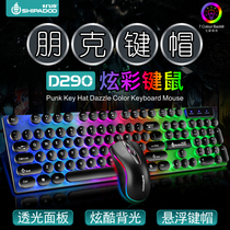 Eighteen ferry D290 punk key cap luminous game Keyboard Mouse set desktop computer wired keyboard mouse set