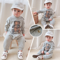  Baby childrens one-piece boy baby Haiyi Korean version of the tide baby clothes girl climbing clothes plaid one-piece autumn clothes