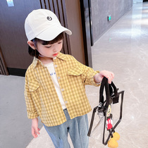  Childrens shirt Girls plaid thin jacket baby long-sleeved cotton childrens spring and autumn female baby lapel shirt