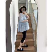  MJ pregnant women summer top 2021 new fashion small fresh lace loose short-sleeved belly-covering top
