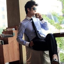 Korean business official website business leisure Handsome Mens long sleeve shirt business slim mens shirt