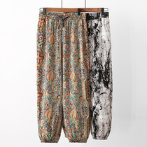Seniors Summer moms Anchow Pants Elastic light cage pants bunches Elastic Waist Mid Aged Flower Pants Big Code Fashion