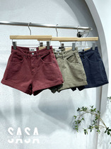 Spot South Korea import 2021 autumn winter NO2ND red green and blue curled wide legs slim casual Joker denim shorts