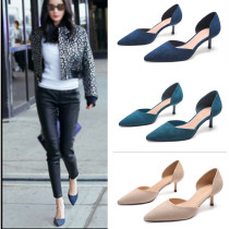 Hong Kong pop brand star with the same fine heel pointed high heels womens shoes Korean version suede spring and summer professional cat heel shoes