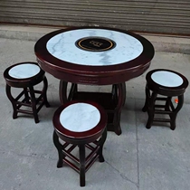 Solid wood hotpot table commercial marble string stringing round table induction cooker smoke-free integrated hot pot table and chairs combination