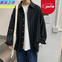 2020 autumn Japanese striped very fairy shirt lazy wind mens Korean version of the trend youth fashion top ruffian handsome outside