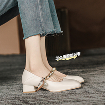  FXSO Fangxiang 2021 new summer and autumn shallow mid-heel French pearl retro mary jane shoes single shoes women
