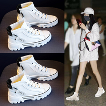 High small white shoes womens shoes autumn and winter 2021 explosive new autumn shoes leather autumn leisure sports shoes
