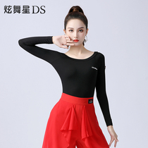 National standard dance new womens tops advanced Latin dance practice clothes round neck trumpet sleeves winter dance clothes ballroom dance auxiliary clothing