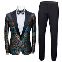 Trendy men fashion slim personality suit suit Young singer stage performance banquet dress two-piece set
