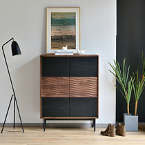 Nordic light luxury black walnut shoe cabinet simple oak lockers home storage pure solid wood carved porch cabinet