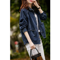 Japanese light luxury womens age reduction fashionable retro Profile Slim casual loose fashion temperament short denim jacket