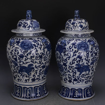 Qinglate Qing flower hand painted lion Fenggrain General jar pair to make old home Tibetan imitation ancient porcelain ancient fun antique collection