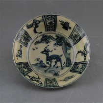 The out-of-print old goods of the Republic of China imitation Jiajing blue and white deer pattern porcelain bowl Wan Fuyou with the same handmade ancient porcelain antique collection