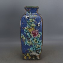 Qing Dynasty Qianlong Imperial blue pastel flower and bird pattern square bottle Jingdezhen antique porcelain antique collection ornaments