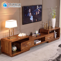 High-end luxury ebony wood telescopic TV cabinet all solid wood modern simple living room small apartment cabinet lockers